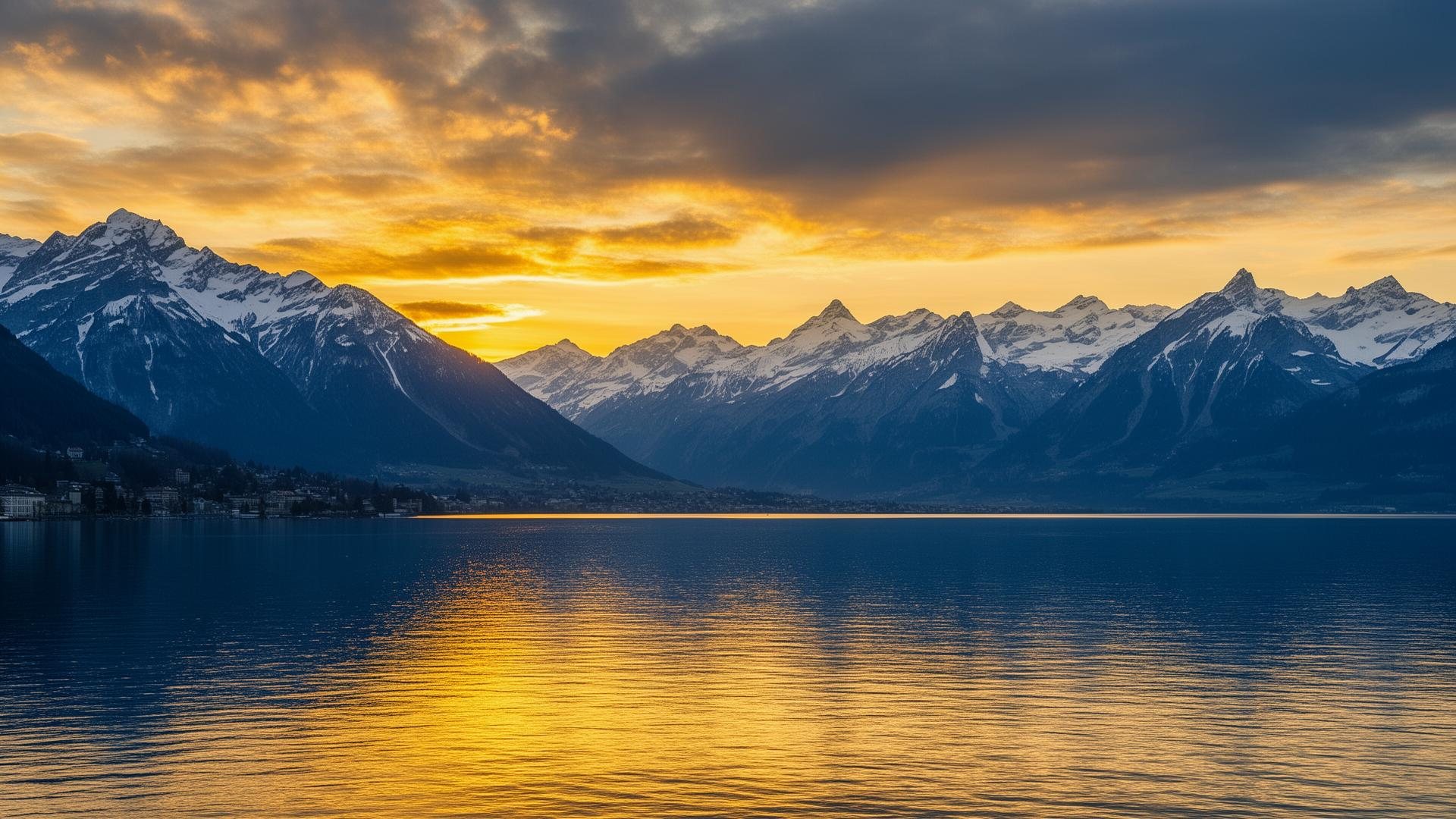 Lake Geneva and the Alps at sunset